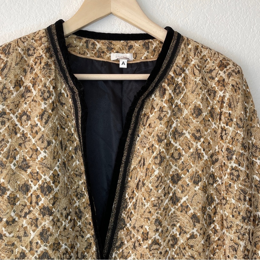Chico's Metallic Gold Tapestry Pea Coat Majestic Art to Wear Unique Cuff Details - Picture 2 of 11